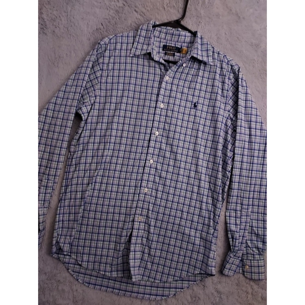 Polo Ralph Lauren Shirt Mens Medium Performance Nylon Stretch Classic Fit Plaid